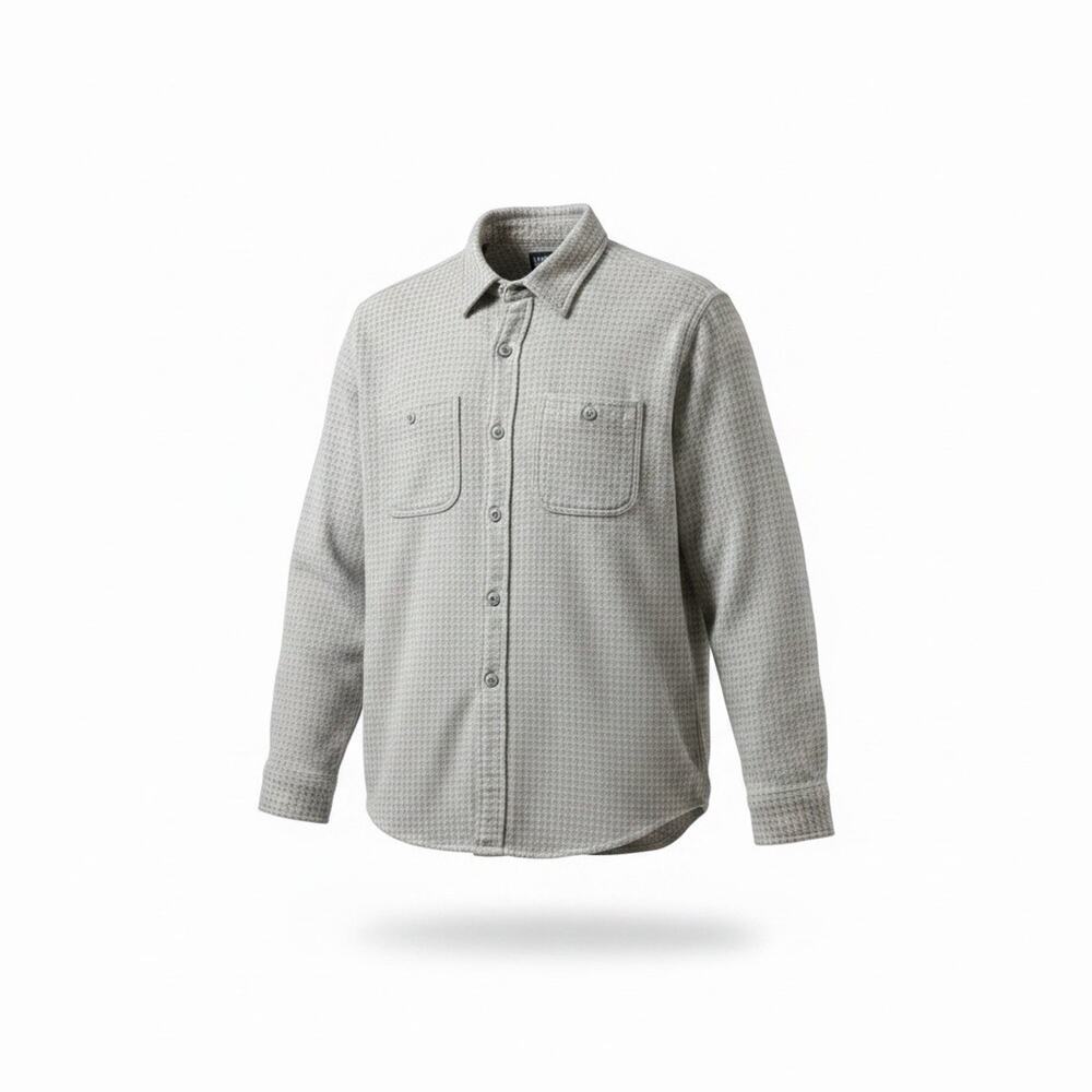 Lands End Mens L Heavyweight Rugged Flannel Work Shirt Jacket Grey 511433 EUC